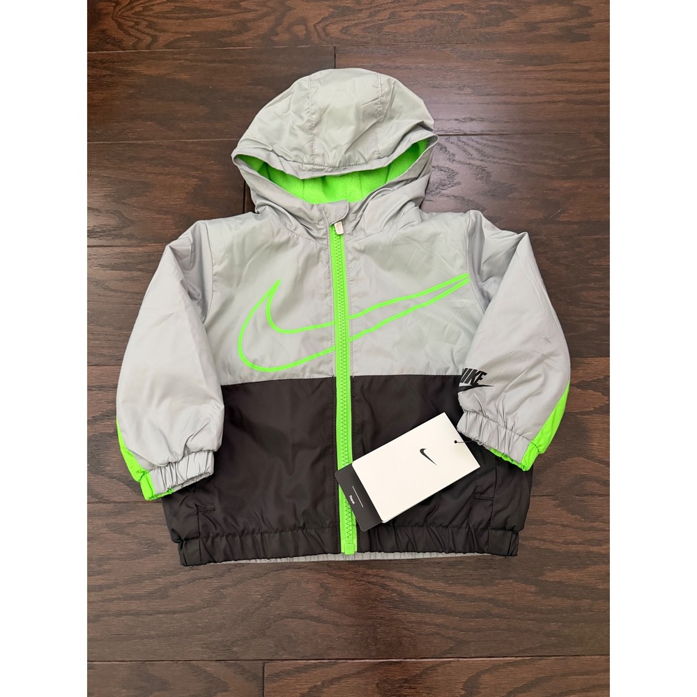 Nike Baby Boys Hooded Windbreaker Fleece Lined Jacket Wolf Gray 12M 66J331-G3A